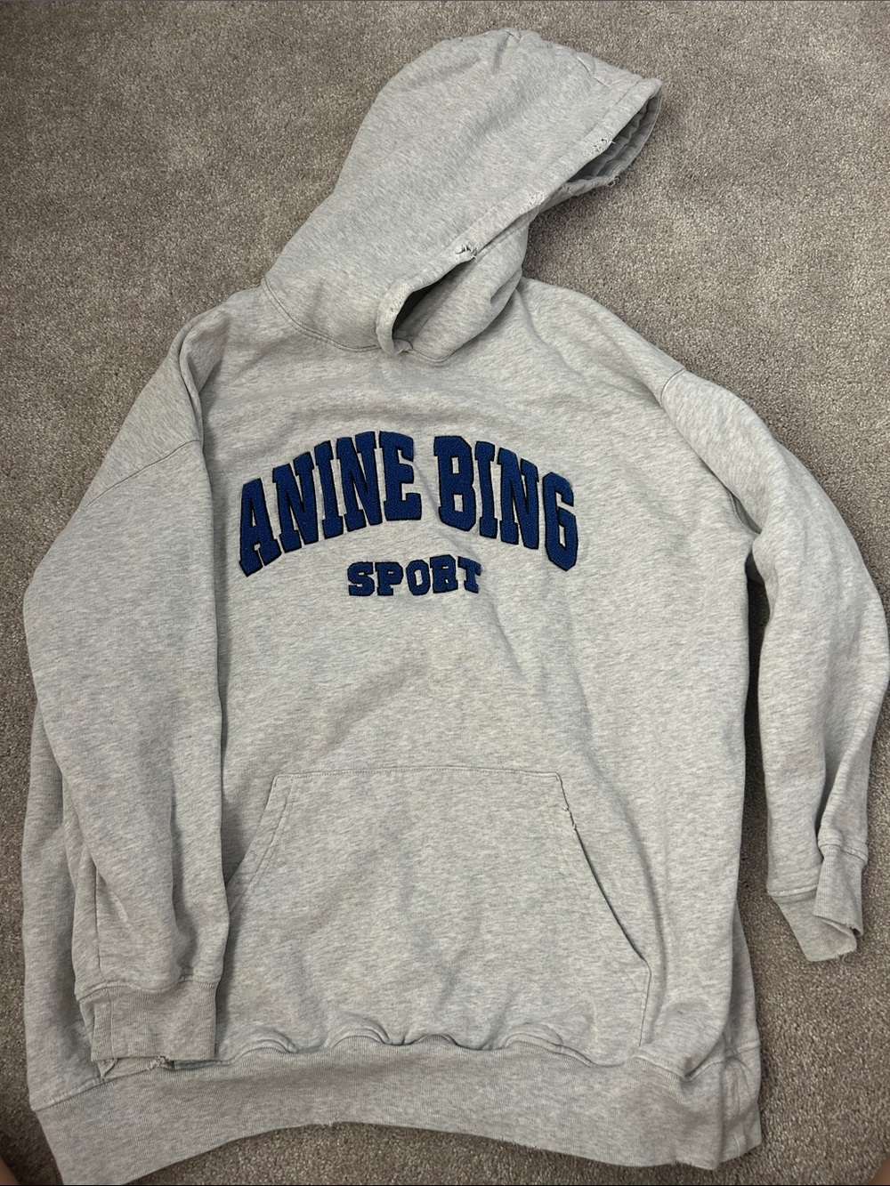 Reposhed- Anine Bing Grey Hoodie with Navy Logo